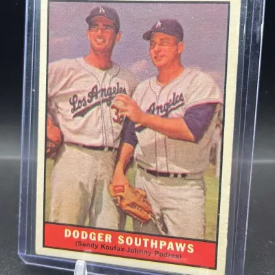 Sale Photo Thumbnail #30: 1961 Topps Dodger Southpaws Sandy Koufax Johnny Podres #207 Los Angeles Dodgers