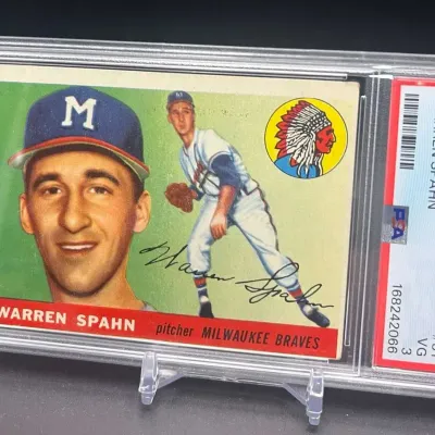 Sale Photo Thumbnail #3: 1955 Topps Warren Spahn #31 PSA 3 VG Milwaukee Braves Vintage Baseball Card