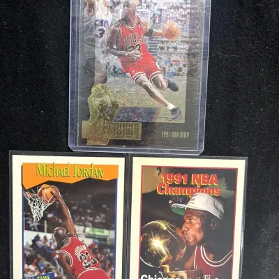 Sale Photo Thumbnail #19: Michael Jordan 3 Card Lot 1991 NBA Hoops Champions MVP Upper Deck Jordan Collection