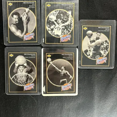 Sale Photo Thumbnail #196: Upper Deck Basketball Heroes Wilt Chamberlain 5 Card Lot #10 #11 #14 #15 #17