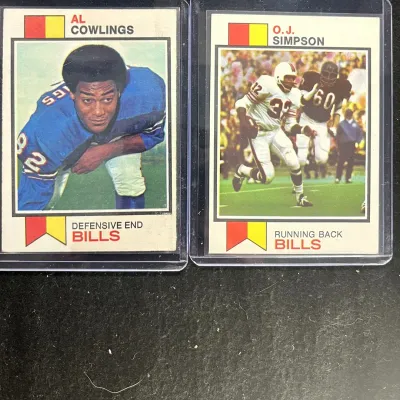 Sale Photo Thumbnail #195: 1973 Topps O.J. Simpson #500 Al Cowlings #16 Buffalo Bills White Bronco Chase Card Lot