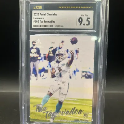 Sale Photo Thumbnail #129: 2020 Panini Chronicles Luminance #202 Tua Tagovailoa Rookie RC CSG 9.5 Mint Plus