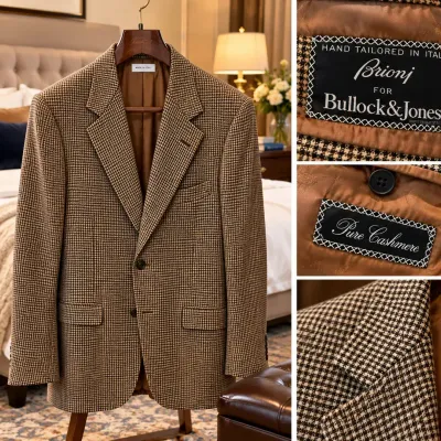 Vintage Brioni Pure Cashmere Houndstooth Sport Coat 44R