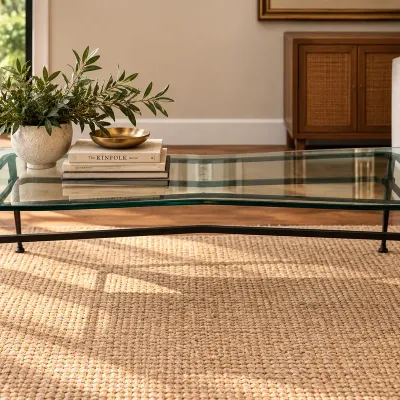 Modern Industrial Glass-Top Coffee Table with Black Metal Base