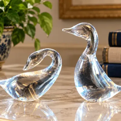 Steuben Glass “Preening Goose and Gander” – Lloyd Atkins – Set of 2
