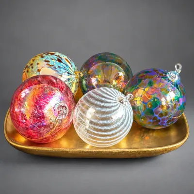 Hand-Blown Art Glass Ornament Collection  -Set of 5