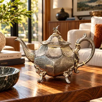 Antique 19th Century 12-Loth Silver Teapot with Bird Finial  Approx. 890g