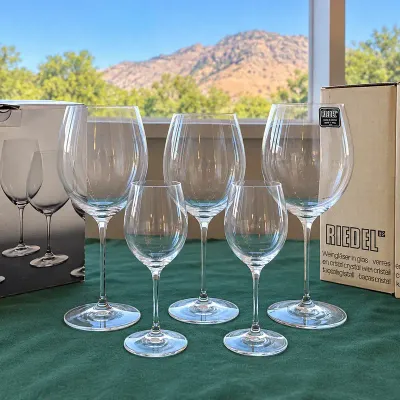 Riedel Austrian Lead Crystal Wine Glasses  Set of 5 with Original Boxes 