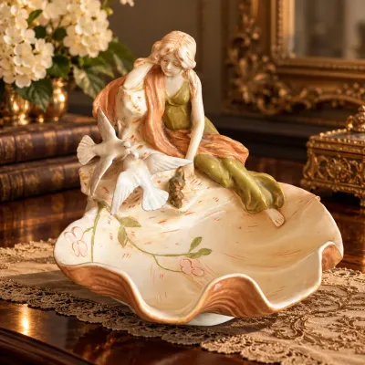 Antique Royal Dux Bohemia Art Nouveau Figural Centerpiece Bowl with Doves – Model 2105