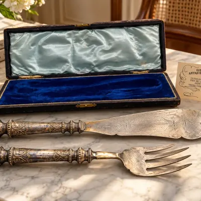 Gump’s Antique Collection Victorian Silverplate Fish Serving Set  England, Circa 1880