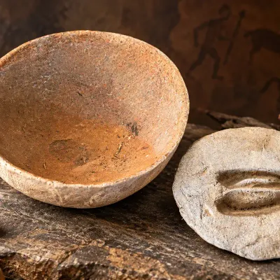 Rustic Pottery Bowl & Cloven Hoof Impression Stone  2-Piece Collection 