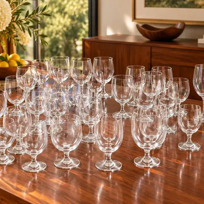 Collection of 40+ Assorted Wine Glasses:  Schott Zwiesel, Riedel & Engraved Event Glasses