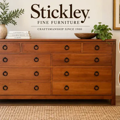 Stickley 9-Drawer Craftsman Wood Dresser / Long Chest  72"

