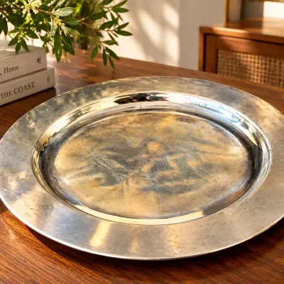 Mexican Sterling Silver 925 Round Serving Tray  477 Grams