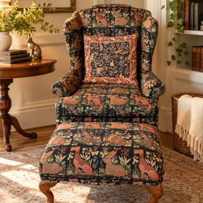 Sam Moore Woodland Tapestry Wingback Chair & Ottoman