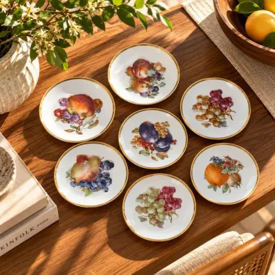 E&R Golden Crown Bavaria Orchard Fruit Porcelain Plates,  Germany
