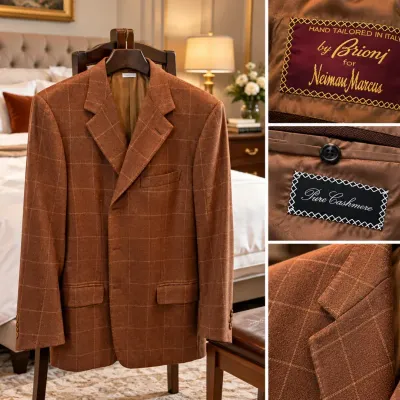 Vintage Brioni Pure Cashmere Windowpane Sport Coat 44R