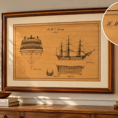 Framed H.M.S. Victory 1795 Naval Ship Architectural Illustration