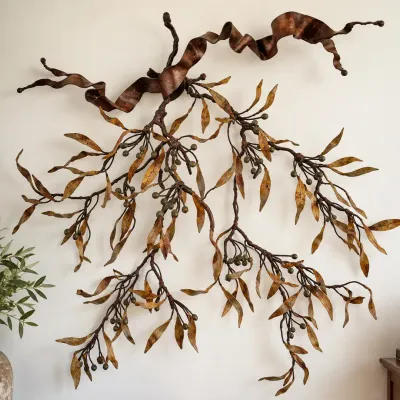 Eric Cogswell “Olive Bough” Sculptural Metal Wall Art  Approx. 41" W  40" H