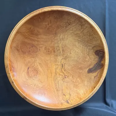 Hand-Turned Maple Burl Wood Bowl,  Signed Natural Wood Art
