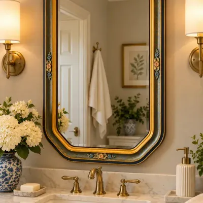 Vintage Blue & Gold Floral Accent Wall Mirror:  Ornate Decorative Frame 