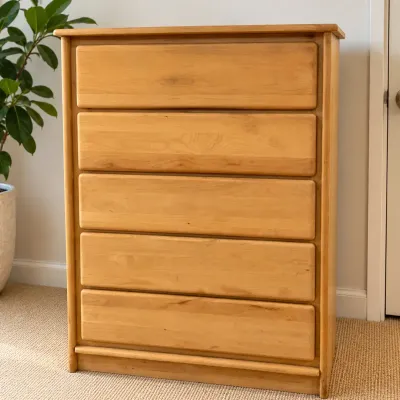 Natural Wood 5-Drawer Tall Chest with Rounded Drawer Fronts