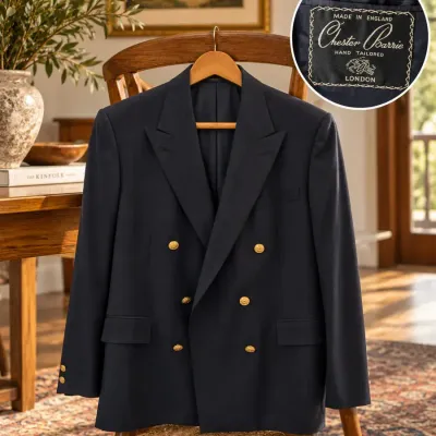 Vintage Chester Barrie Made in England Super 100's Wool Double-Breasted Blazer / Sport Coat 44R