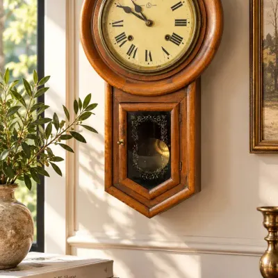 Antique Wood Schoolhouse Regulator Wall Clock