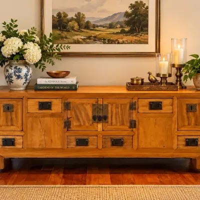 Antique 19th-Century Chinese Kang Cabinet – Elm Wood with Brass Hardware