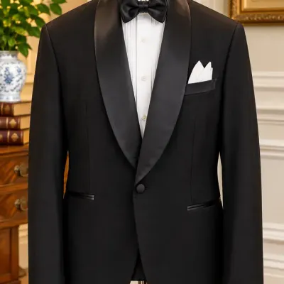 Bespoke Custom Tuxedo Jacket Black Silk Shawl Lapel Holland & Sherry Savile Row Cloth
