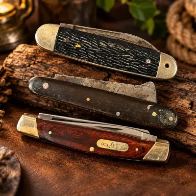 Vintage Folding Pocket Knife Collection  3 Knives with Buck Paperwork & Sheath