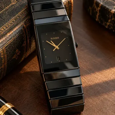 Rado Diastar Swiss Black Ceramic Wristwatch – Gold-Tone Accents