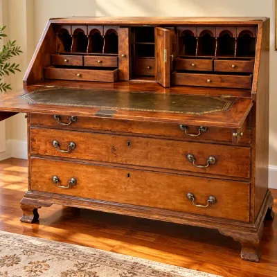 Antique 19th-Century American Cherry Chippendale Slant-Front Secretary Desk