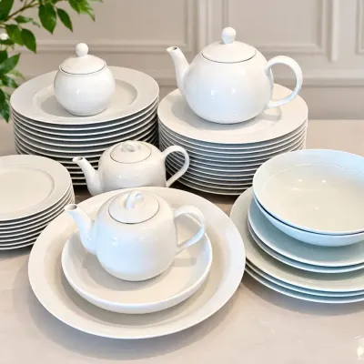 Dansk Tapestries White Porcelain Dinnerware Collection  Plates, Bowls, Teapots & Serving Pieces