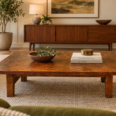 Antique English Burl Wood Low Coffee Table