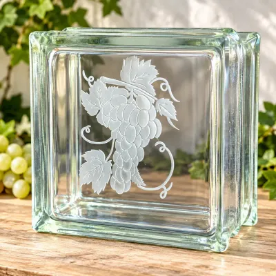 Vintage Clear Glass Block With Frosted Grape & Vine Design 