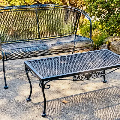 Black Metal Mesh Patio Loveseat & Coffee Table  2-Piece Set 