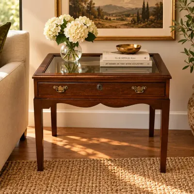 Vintage Glass-Top Display Table / Shadow Box Coffee Table