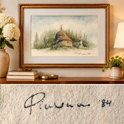 Vintage 1984 Signed Watercolor – Attributed to Polish Artist Józef Penar – Winiarski Estate