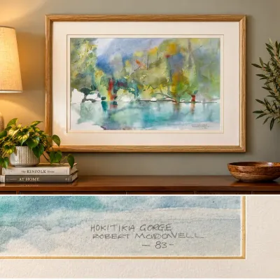 Hokitika Gorge Original Watercolor by Robert McDowell-Dated 1983