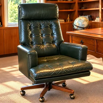 W & J Sloane Executive High-Back Tufted Swivel Chair  Forest Green
