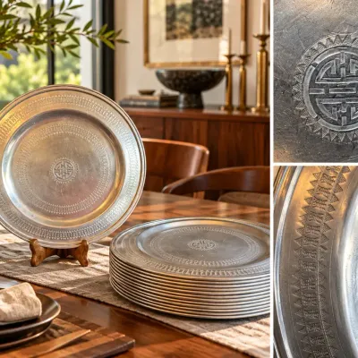 Asian-Style Engraved Metal Charger Plates Longevity Medallion