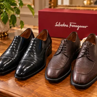 Two Pairs Of Salvatore Ferragamo Men's Cap Toe Oxford Dress Shoes - Size 11 B Italy