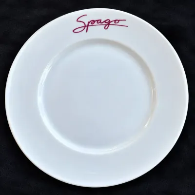 Bernardaud Limoges France White Porcelain Plate with Spago Logo  10.5" 