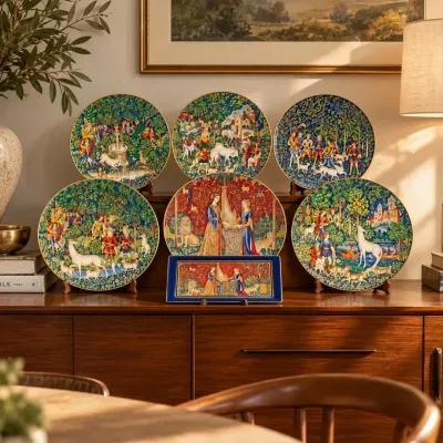 Set of 6 Robert Haviland & C. Parlon “La Chasse  la Licorne” Limited Edition Limoges Plates with Lad