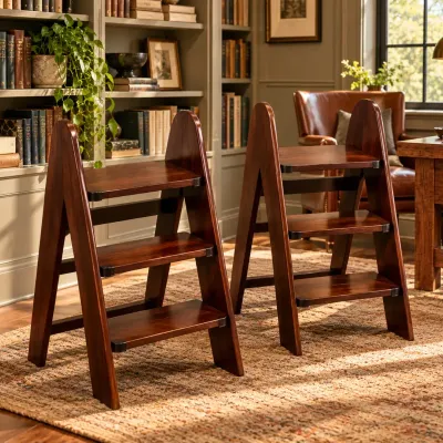 Vintage Wooden Folding Library Step Stools / Chair Convertibles (Set of 2)