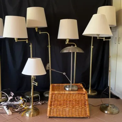Collection of 8 Brass-Tone Floor & Table Lamps – Adjustable Swing Arm & Modern Desk Lamp