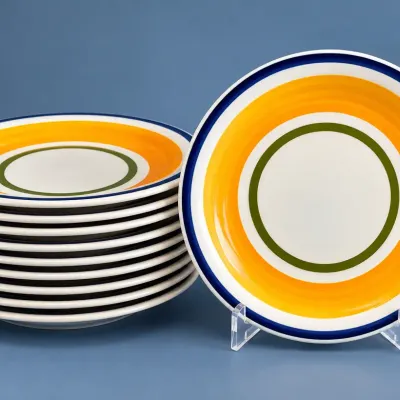 Maxam Italy Hand-Painted Colorful Striped Ceramic Plates  Set of 10 
