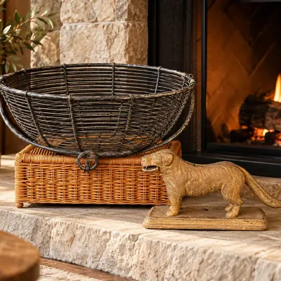 Large Wire Walnut Basket & Cast Metal Dog Nutcracker
