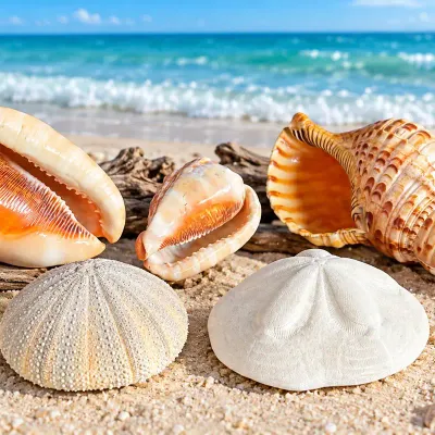 Collection of 5 Large Decorative Seashells & Sea Urchin Sand Dollars 